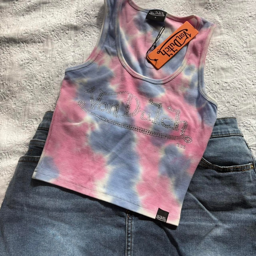 Von Dutch pink and blue tie-dye tank top